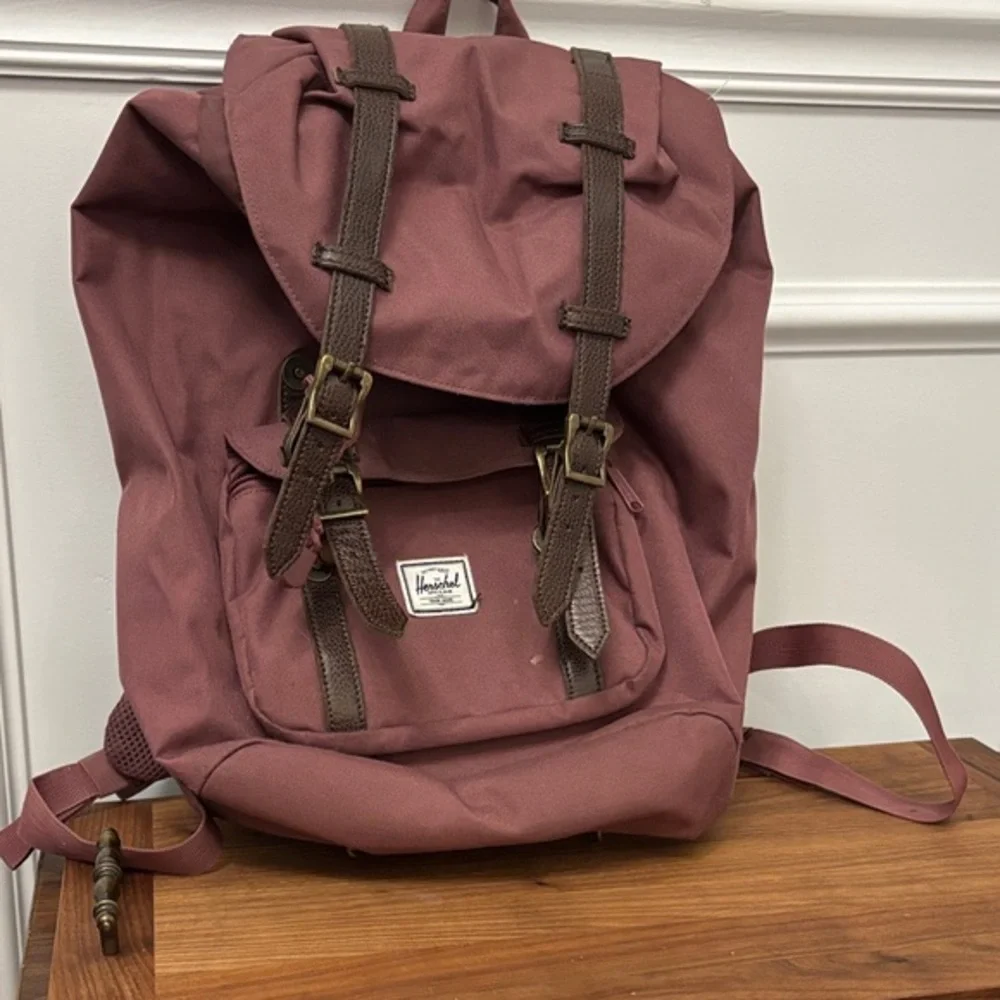 Herschel Supply Company Burgundy/mauve Backpack with brown front straps- large